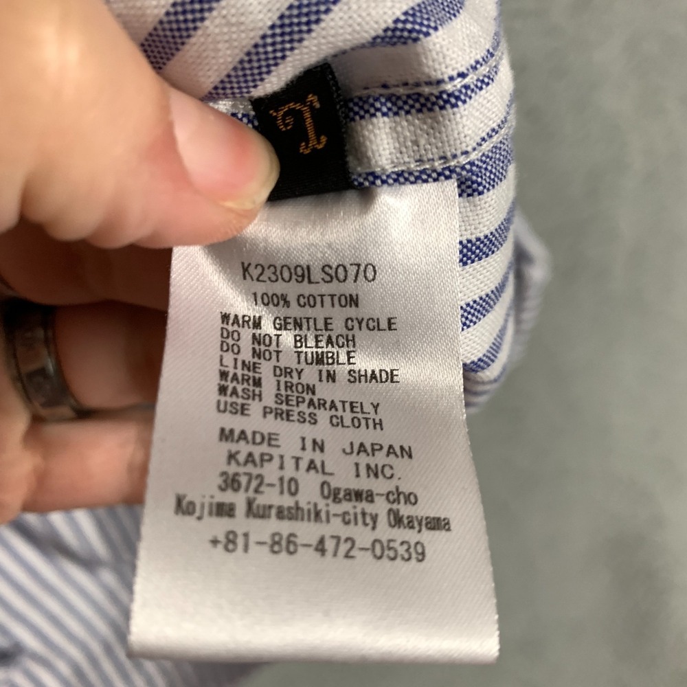 Kapital Drizzler Work Shirt Women's 3 Blue/White Ox Stripe Long Sleeve Zip Front - Picture 8 of 12